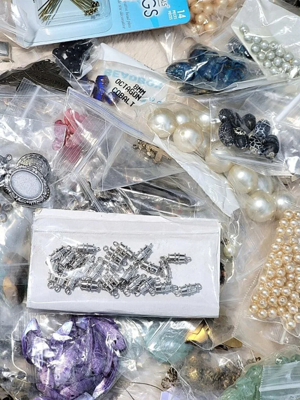 HUGE 4.5lb Destash Lot Jewelry Making Beads Findings Cabachons Various Mats #K